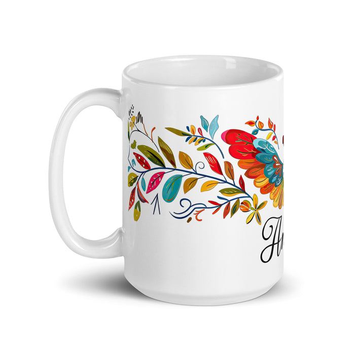 Tasse à café exclusive avec nom d'ange, tasse à café pour le travail à domicile, la fierté mexicaine et espagnole, tasse cadeau, calligraphie unique, blanche et brillante | A8