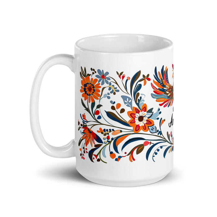 Taza de café exclusiva con nombre de Ángela, obra de arte para el hogar, la oficina, el trabajo, regalo de orgullo mexicano español, taza blanca brillante con caligrafía única en su tipo | Á1