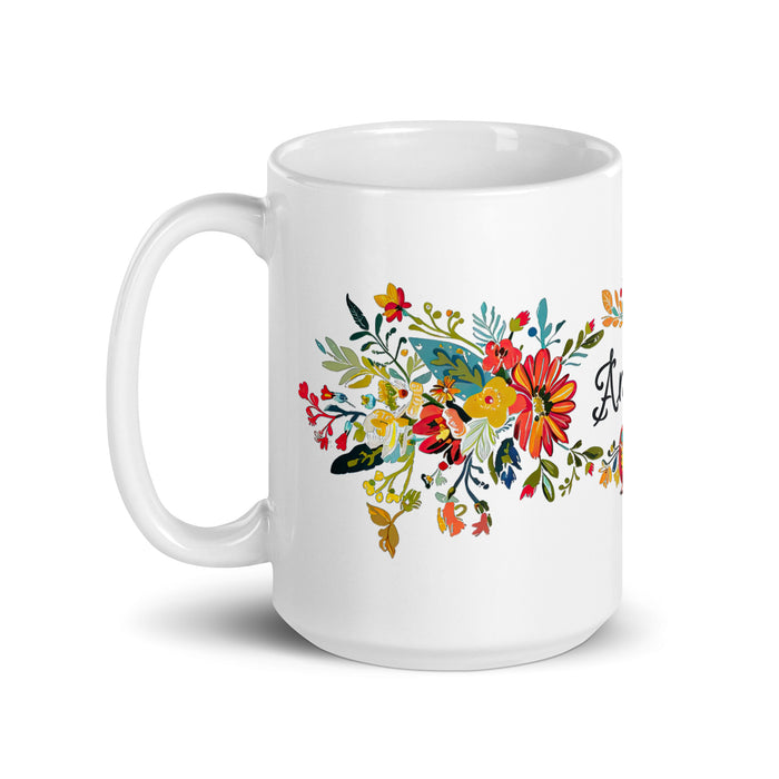 Tasse à café exclusive avec nom d'Ángela, tasse à café pour le travail à domicile, la fierté espagnole mexicaine, tasse cadeau, calligraphie unique, tasse blanche brillante | Á3