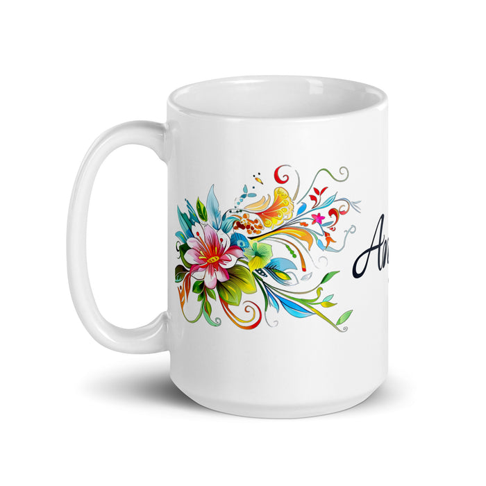 Ángela Exclusive Name Art Piece Home Office Work Coffee Mug Mexican Spanish Pride Gift Cup One-Of-A-Kind Calligraphy White Glossy Mug | Á4