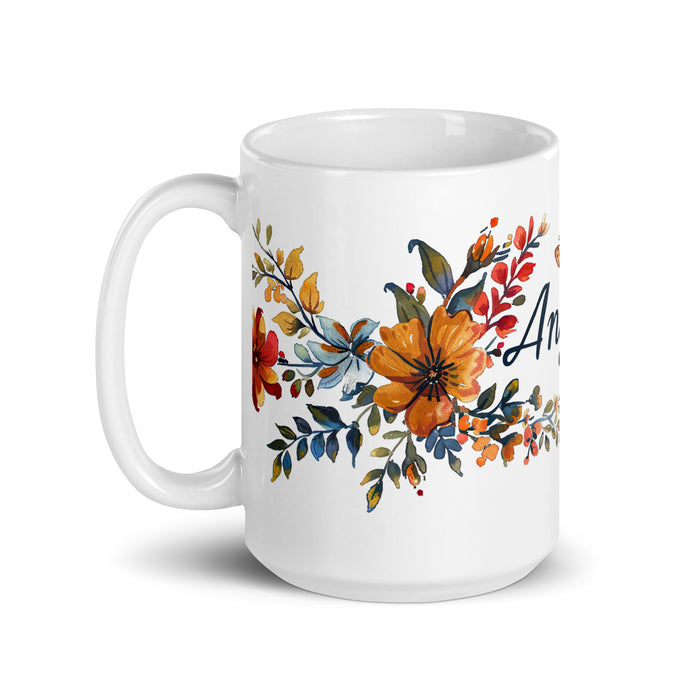 Taza de café exclusiva con nombre de Ángela, obra de arte para el hogar, la oficina, el trabajo, regalo de orgullo mexicano español, taza blanca brillante con caligrafía única en su tipo | Á5