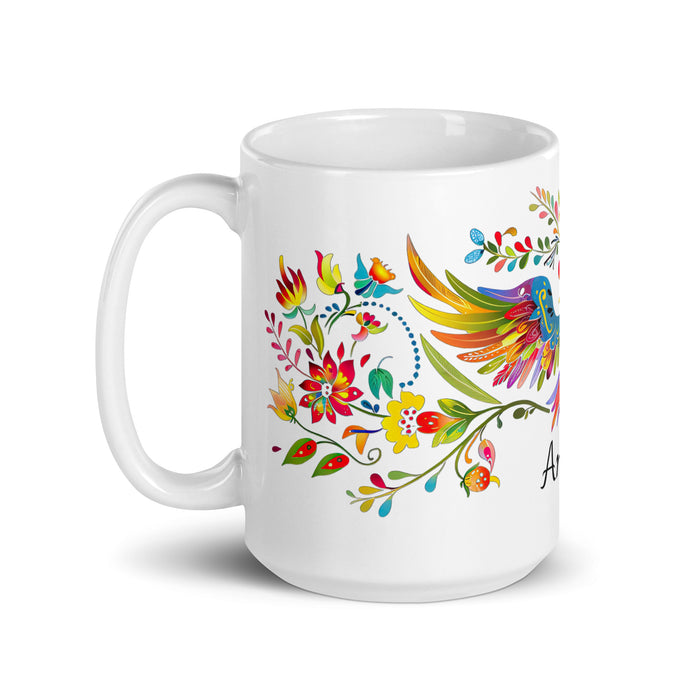 Taza de café exclusiva con nombre de Ángela, obra de arte para el hogar, la oficina, el trabajo, regalo de orgullo mexicano español, taza blanca brillante con caligrafía única en su tipo | Á12