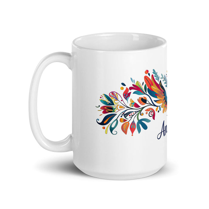 Ángela Exclusive Name Art Piece Home Office Work Coffee Mug Mexican Spanish Pride Gift Cup One-Of-A-Kind Calligraphy White Glossy Mug | Á14