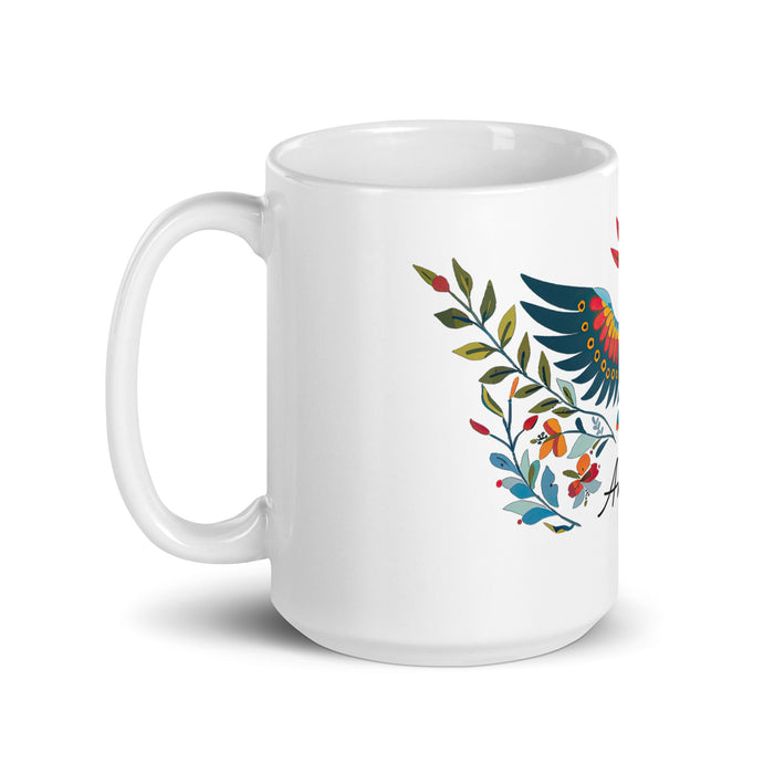 Ángela Exclusive Name Art Piece Home Office Work Coffee Mug Mexican Spanish Pride Gift Cup One-Of-A-Kind Calligraphy White Glossy Mug | Á23