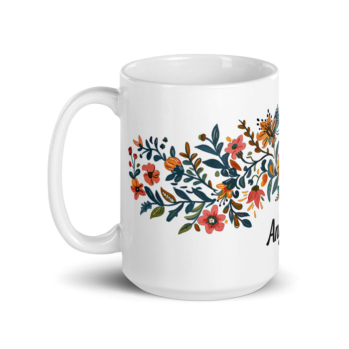 Ángela – Exklusives Namenskunstwerk, Kaffeetasse für Zuhause, Büro, Arbeit, mexikanischer und spanischer Stolz, Geschenktasse, einzigartige Kalligraphie, weiß glänzende Tasse | Á25