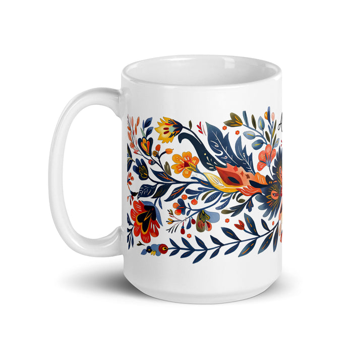 Tasse à café exclusive avec nom d'Ángela, tasse à café pour le travail à domicile, tasse cadeau de fierté espagnole mexicaine, tasse blanche brillante avec calligraphie unique en son genre | Á29