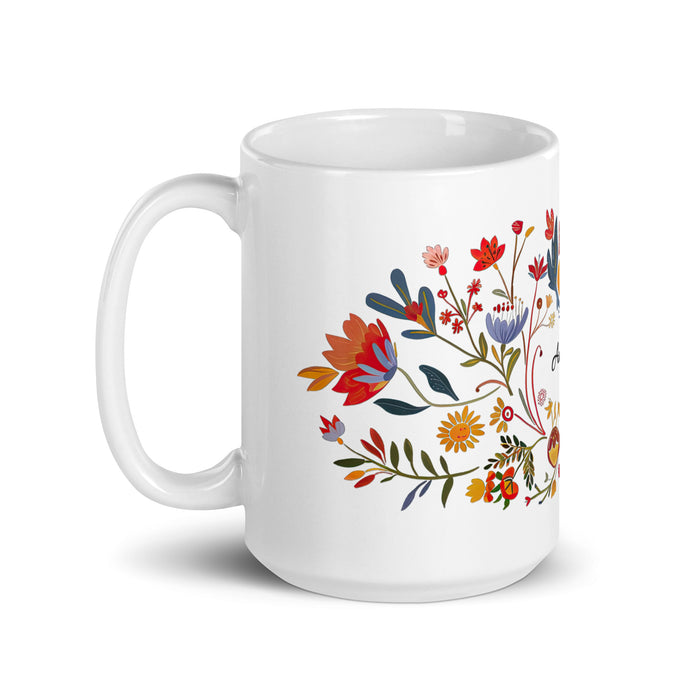 Tasse à café exclusive avec nom d'Angélica, tasse à café pour le travail à domicile, la fierté mexicaine et espagnole, tasse cadeau, calligraphie unique, tasse blanche brillante | A2