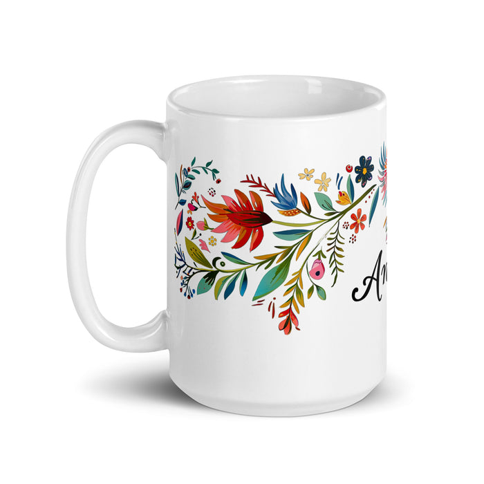 Ángela Exclusive Name Art Piece Home Office Work Coffee Mug Mexican Spanish Pride Gift Cup One-Of-A-Kind Calligraphy White Glossy Mug | Á35