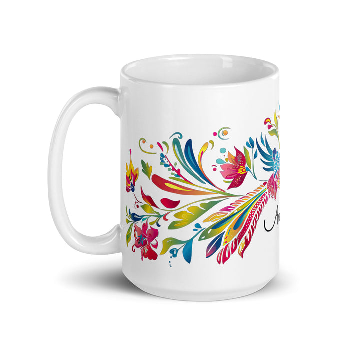 Tasse à café avec nom exclusif Angelina, tasse à café pour le travail à domicile, la fierté mexicaine et espagnole, tasse à calligraphie unique, blanche et brillante | A12