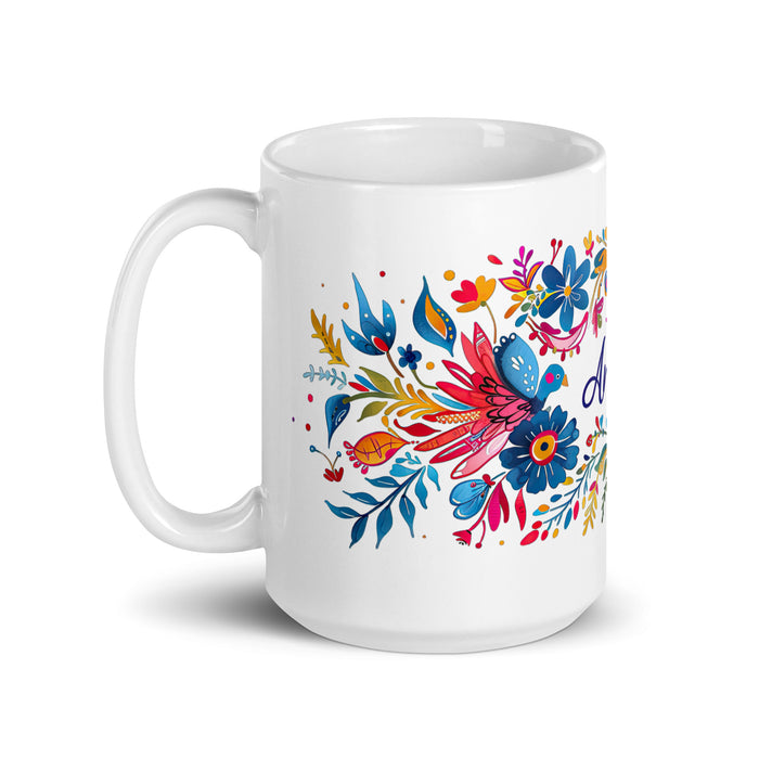 Tasse à café avec nom exclusif Angelina, tasse à café pour le travail à domicile, le bureau, la fierté mexicaine et espagnole, tasse cadeau, calligraphie unique en son genre, tasse blanche brillante | A14