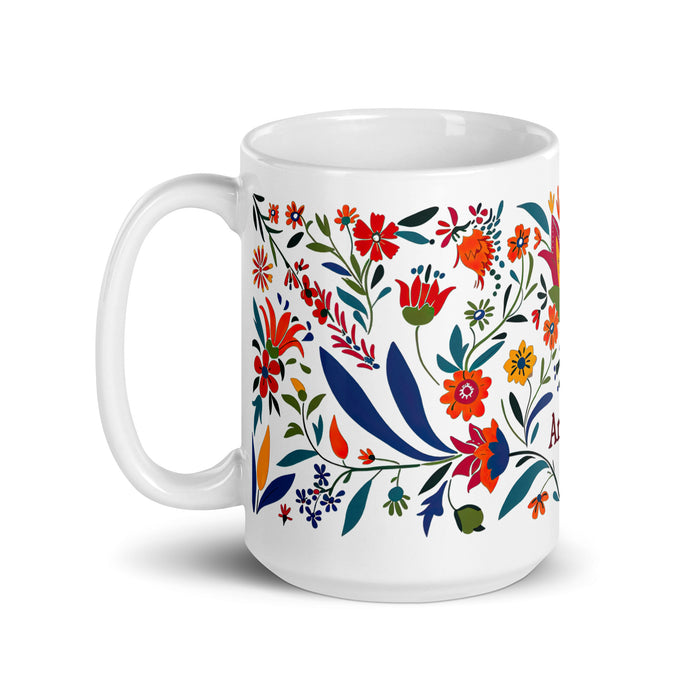 Tasse à café exclusive avec nom Aníbal, tasse à café pour le travail à domicile, la fierté espagnole mexicaine, tasse cadeau, calligraphie unique, tasse blanche brillante | A9