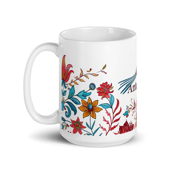 Taza de café exclusiva con nombre de Antonella, para el hogar, la oficina, el trabajo, regalo de orgullo mexicano y español, taza blanca brillante con caligrafía única en su tipo, tamaño A8