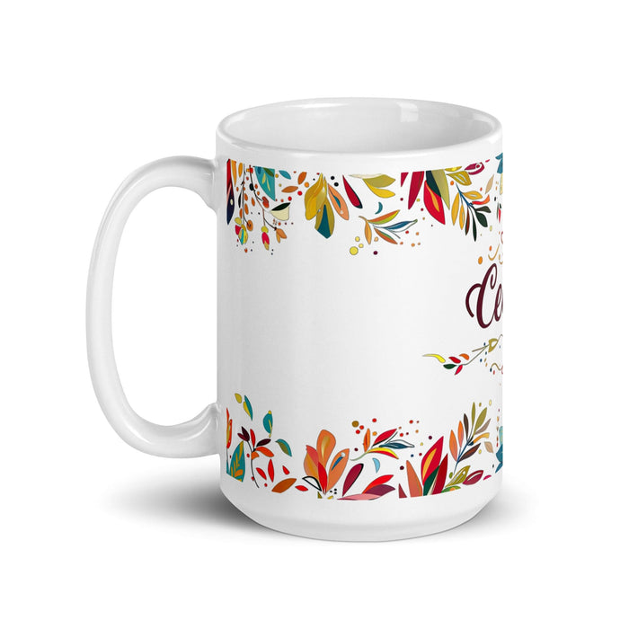 Tasse à café avec nom exclusif Celeste, tasse à café pour le travail à domicile, tasse cadeau de fierté espagnole mexicaine, tasse blanche brillante avec calligraphie unique en son genre | C4