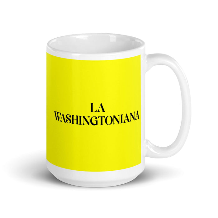 La Washingtoniana The Washingtonian (DC) Taza de café divertida para el trabajo en casa o en la oficina Regalo de orgullo mexicano español Taza blanca brillante Taza con tarjeta amarilla