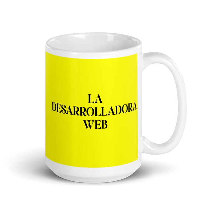 La Desarrolladora Web The Web Developer Funny Home Office Work Coffee Mug Mexican Spanish Pride Gift White Glossy Cup Yellow Card Mug