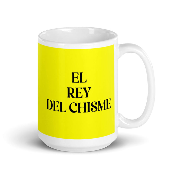 El Rey Del Chisme La Reine des Potins / Le Roi des Potins Tasse à café amusante pour le travail à domicile ou au bureau Cadeau de fierté mexicaine espagnole Tasse blanche brillante Tasse en carte jaune