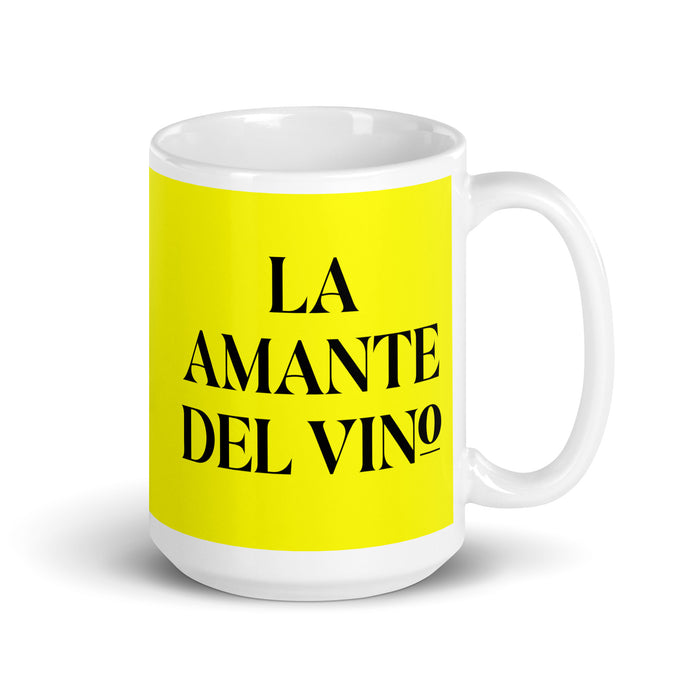 La Amante Del Vino The Wine Lover Funny Home Office Work Coffee Mug Mexican Spanish Pride Gift White Glossy Cup Yellow Card Mug