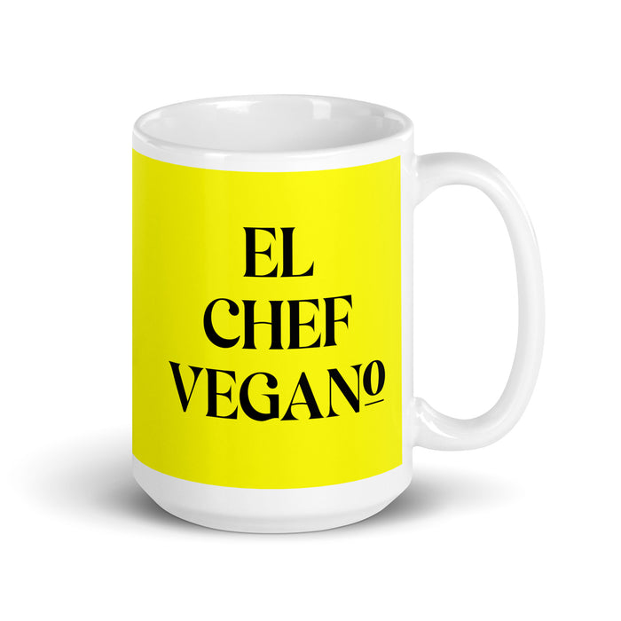 El Chef Vegano The Vegan Chef Funny Home Office Work Coffee Mug Mexican Spanish Pride Gift White Glossy Cup Yellow Card Mug