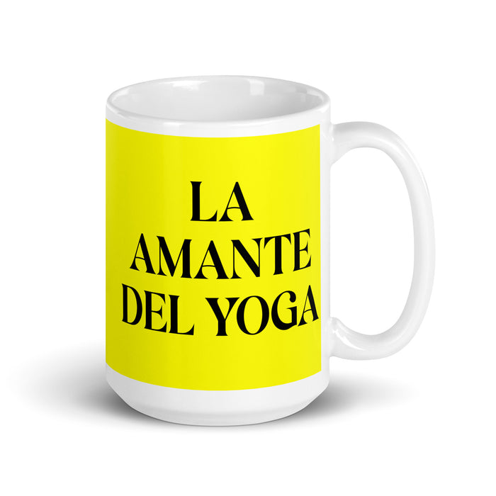 La Amante Del Yoga The Yoga Lover Funny Home Office Work Coffee Mug Mexican Spanish Pride Gift White Glossy Cup Yellow Card Mug