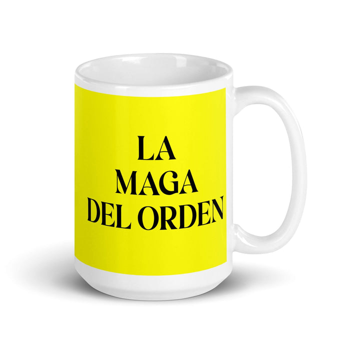 La Maga Del Orden The Order Wizard Funny Home Office Work Coffee Mug Mexican Spanish Pride Gift White Glossy Cup Yellow Card Mug