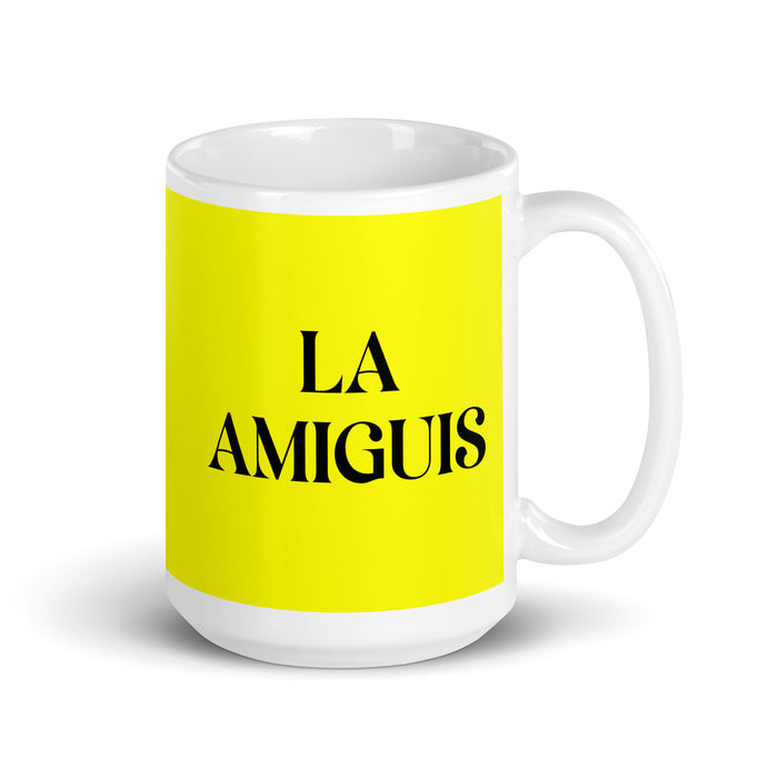 La Amiguis The Bestie Funny Home Office Work Coffee Mug Mexican Spanish Pride Gift White Glossy Cup Yellow Card Mug