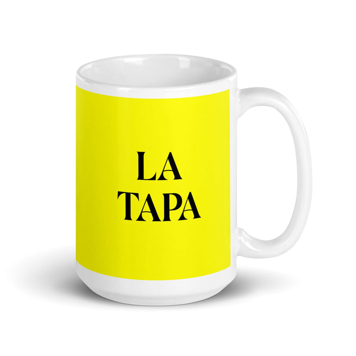 La Tapa The Tapas Lover Tasse à café amusante pour la maison, le bureau, le travail, la fierté mexicaine et espagnole, cadeau blanc brillant, tasse en carte jaune