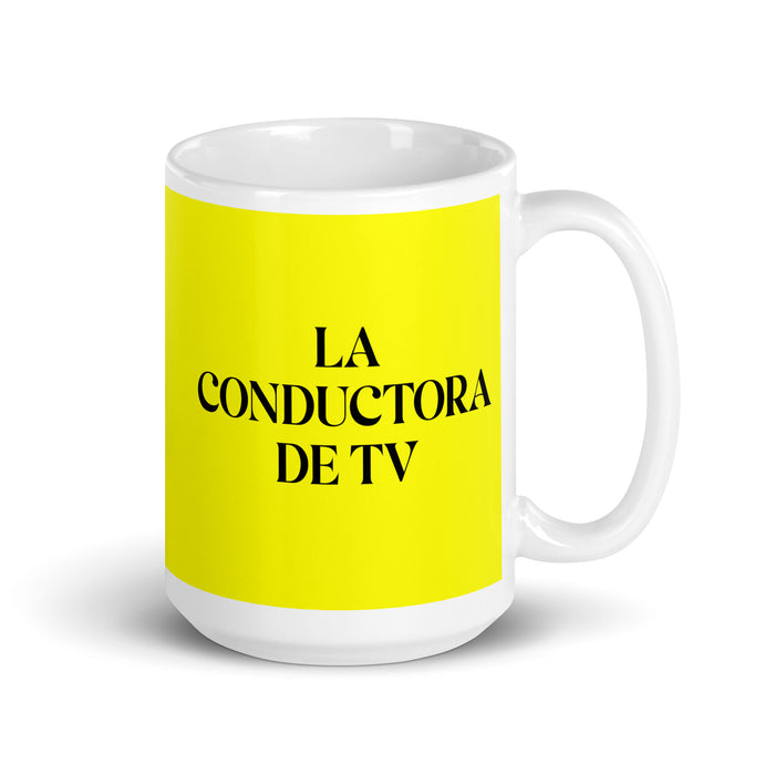 La Conductora De Tv The Tv Host Funny Home Office Work Coffee Mug Mexican Spanish Pride Gift White Glossy Cup Yellow Card Mug