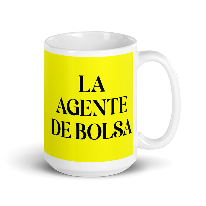 La Agente De Bolsa The Stockbroker Funny Home Office Work Coffee Mug Mexican Spanish Pride Gift White Glossy Cup Yellow Card Mug