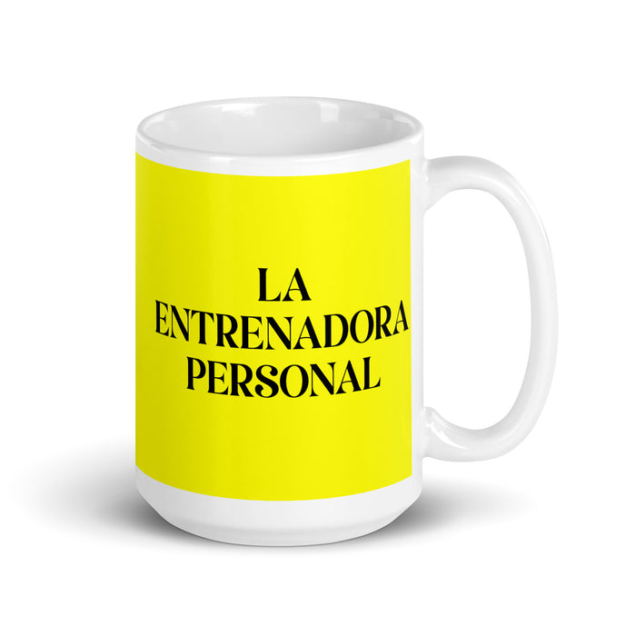 La Entrenadora Personal The Personal Trainer Funny Home Office Work Coffee Mug Mexican Spanish Pride Gift White Glossy Cup Yellow Card Mug