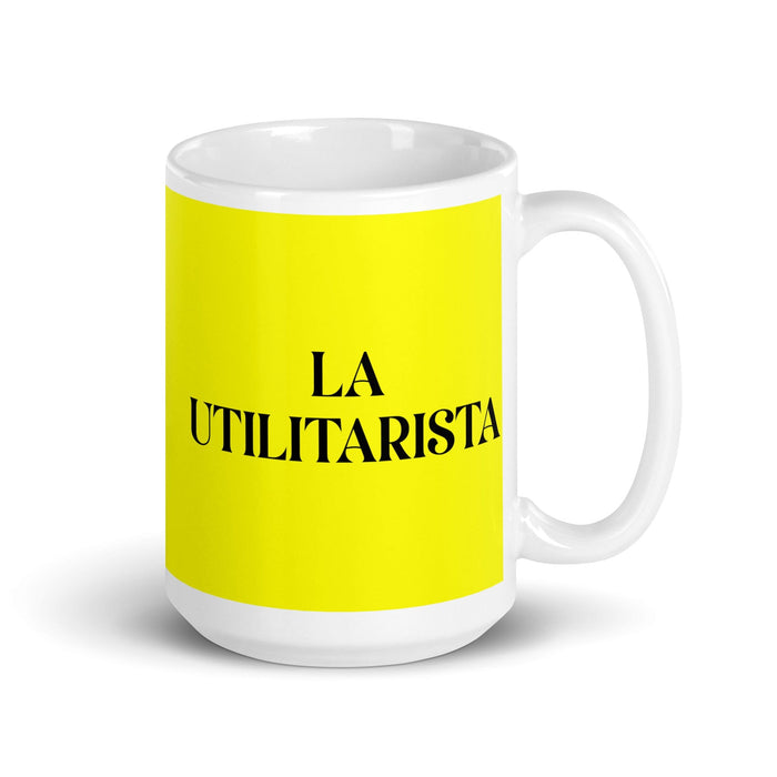 La Utilitarista La tasse à café amusante pour le travail à domicile et au bureau, cadeau de fierté mexicaine espagnole, tasse blanche brillante, tasse en carte jaune