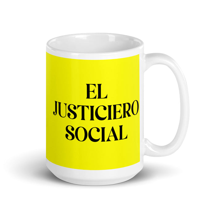 El Justiciero Social The Social Justice Advocate Funny Home Office Work Coffee Mug Mexican Spanish Pride Gift White Glossy Cup Yellow Card Mug