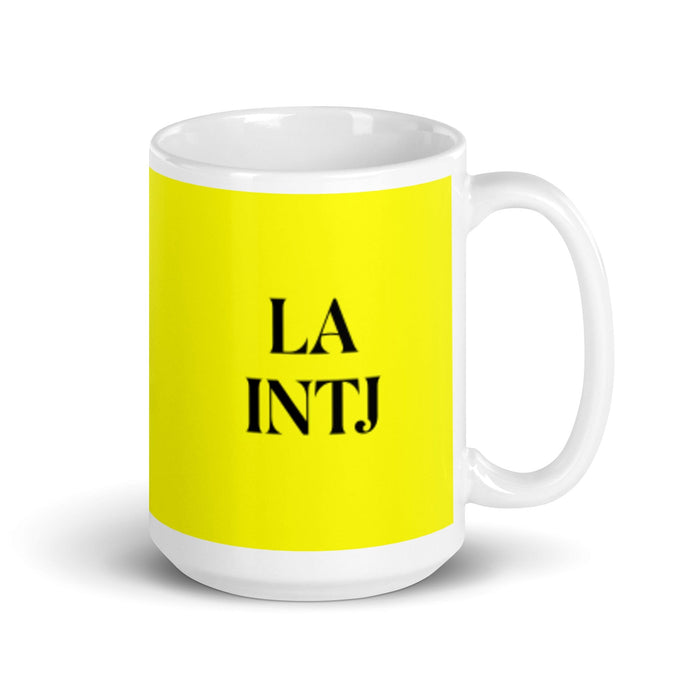 La INTJ The Mastermind MBTI Personality Funny Home Office Work Coffee Mug Mexican Spanish Pride Gift White Glossy Cup Yellow Card Mug