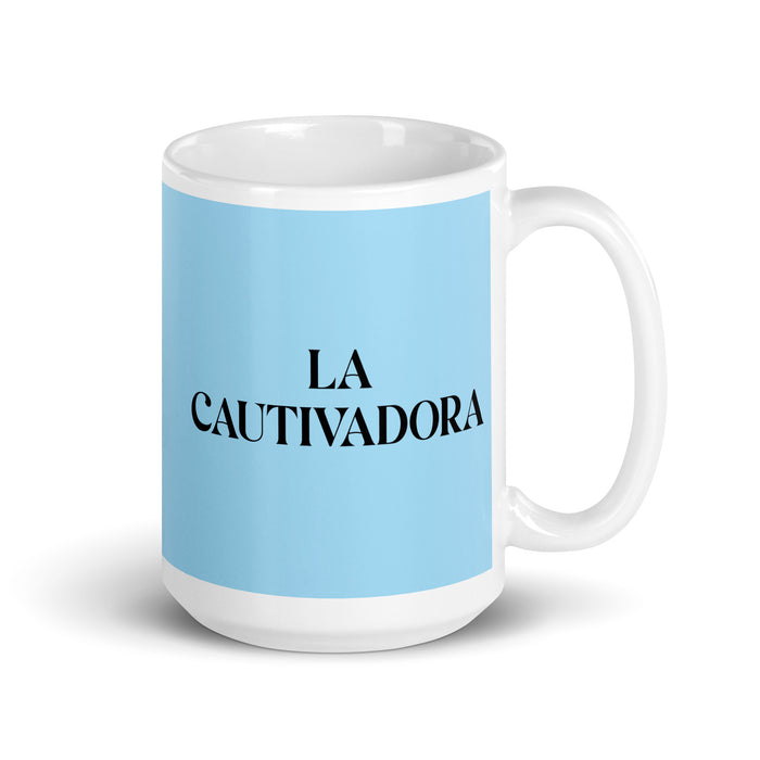 La Cautivadora The Captivating One Funny Home Office Work Coffee Mug Mexican Spanish Pride Gift White Glossy Cup Sky Blue Card Mug