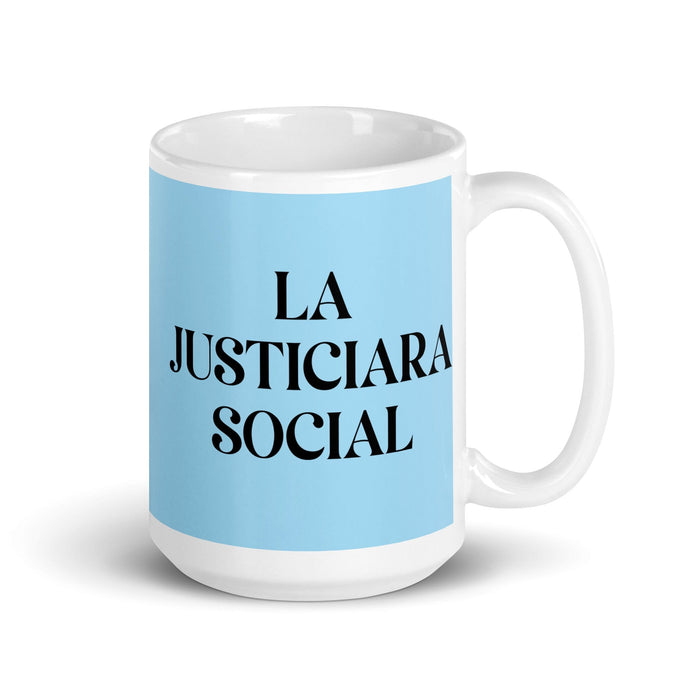 La Justiciara Social The Social Justice Advocate Funny Home Office Work Coffee Mug Mexican Spanish Pride Gift White Glossy Cup Sky Blue Card Mug