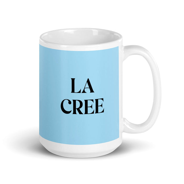 La Cree The Cree Lustige Kaffeetasse für Zuhause, Büro, Arbeit, mexikanisches spanisches Pride-Geschenk, weiße glänzende Tasse, himmelblaue Kartentasse