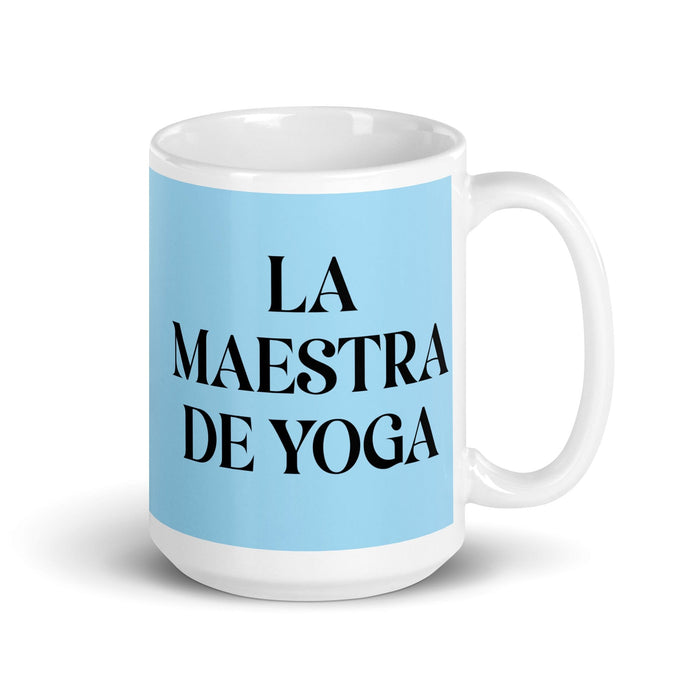 La Maestra De Yoga The Yoga Master Funny Home Office Work Coffee Mug Mexican Spanish Pride Gift White Glossy Cup Sky Blue Card Mug