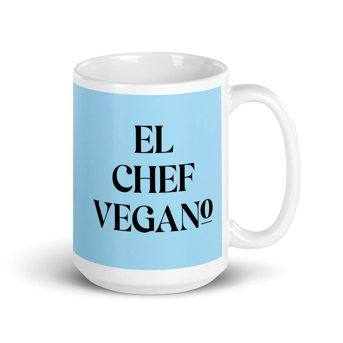 El Chef Vegano The Vegan Chef Funny Home Office Work Coffee Mug Mexican Spanish Pride Gift White Glossy Cup Sky Blue Card Mug