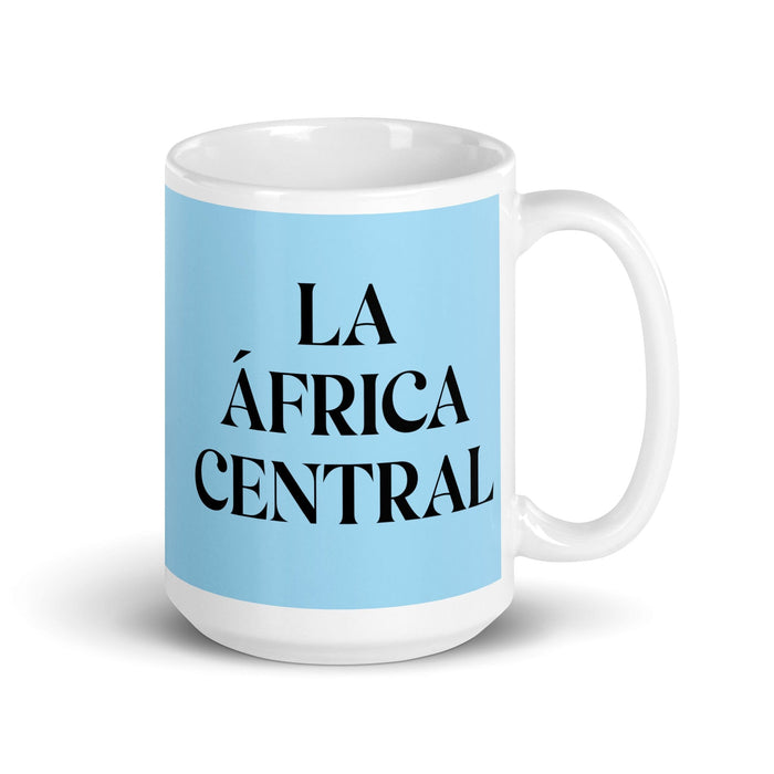 La África Central La tasse à café amusante pour le bureau à domicile et le travail en Afrique centrale Cadeau de fierté mexicaine espagnole Tasse blanche brillante Carte bleu ciel