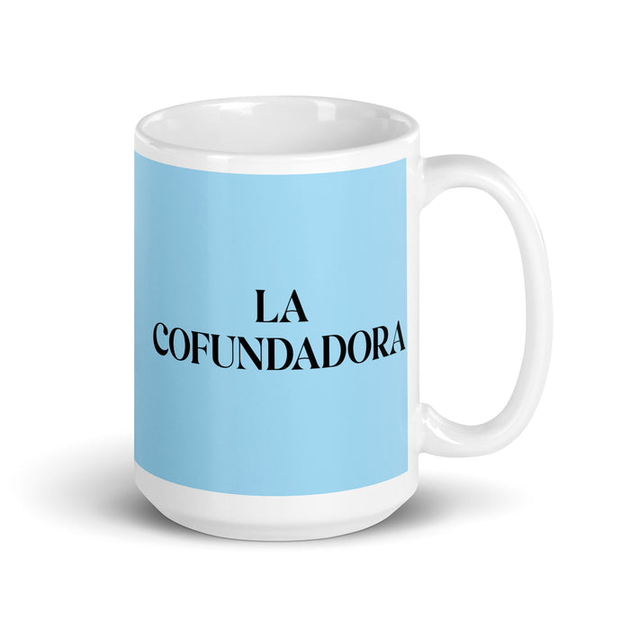 La Cofundadora The Co-Founder Funny Home Office Work Coffee Mug Mexican Spanish Pride Gift White Glossy Cup Sky Blue Card Mug