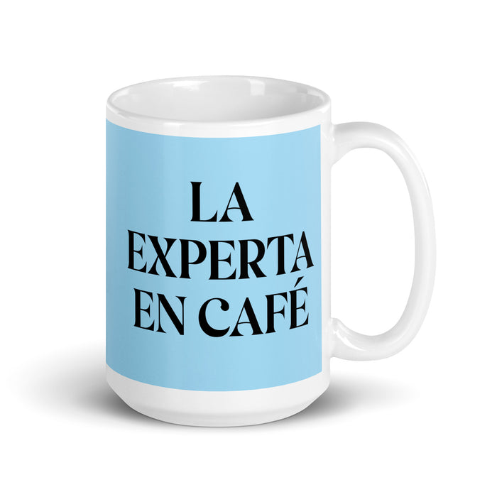 La Experta En Café The Coffee Expert Funny Home Office Work Coffee Mug Mexican Spanish Pride Gift White Glossy Cup Sky Blue Card Mug