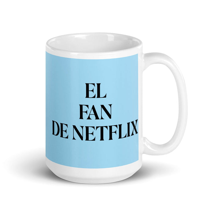 El Fan De Netflix Le fan de Netflix Drôle de bureau à domicile Travail Tasse à café Cadeau de fierté espagnole mexicaine Tasse blanche brillante Carte bleu ciel Tasse