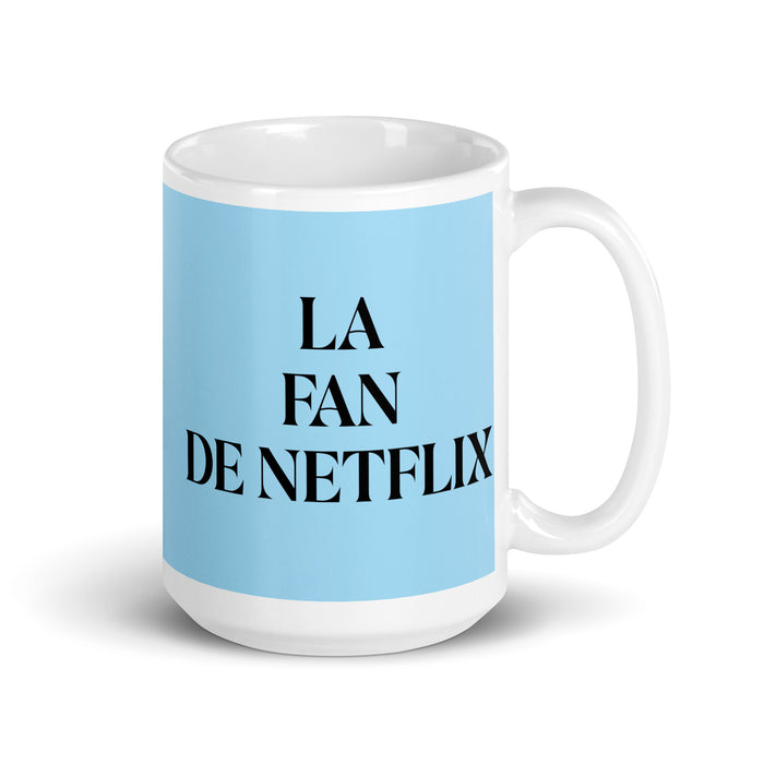 La Fan De Netflix The Netflix Fan Funny Home Office Work Coffee Mug Mexican Spanish Pride Gift White Glossy Cup Sky Blue Card Mug