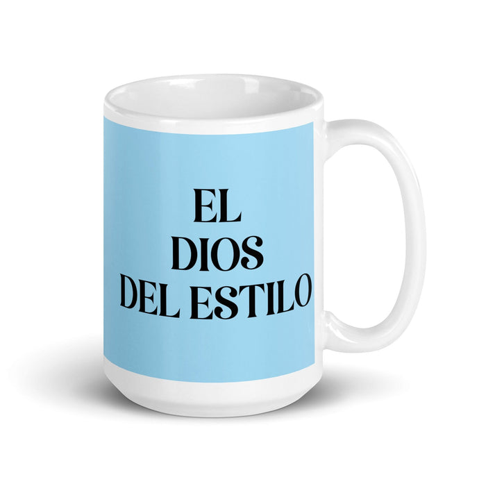 El Dios Del Estilo La Déesse / Dieu du Style Tasse à Café Drôle pour la Maison ou le Bureau Cadeau de Fierté Espagnole Mexicaine Tasse Blanche Brillante Carte Bleu Ciel