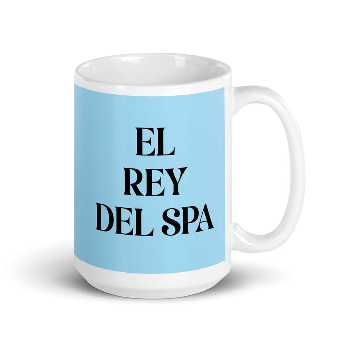 El Rey Del Spa The Spa Queen / King Funny Home Office Work Coffee Mug Mexican Spanish Pride Gift White Glossy Cup Sky Blue Card Mug