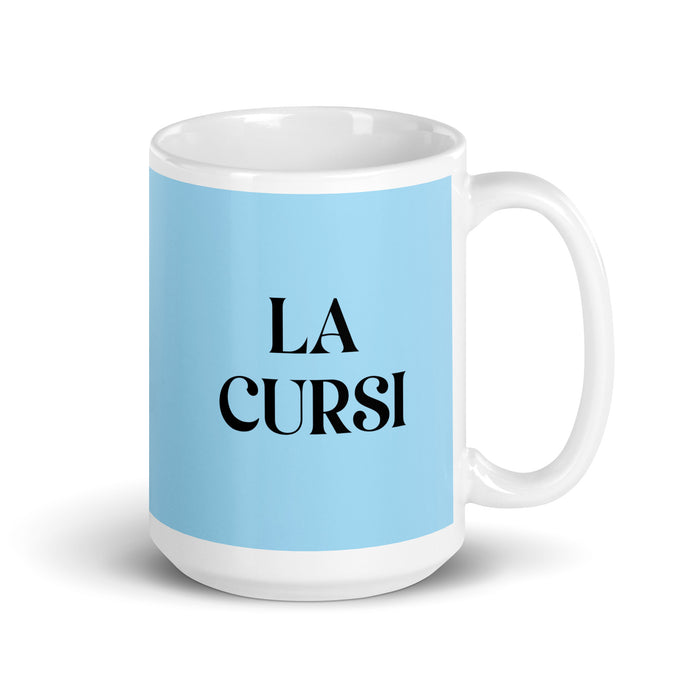 La Cursi The Cheesy One Funny Home Office Work Coffee Mug Mexican Spanish Pride Gift White Glossy Cup Sky Blue Card Mug