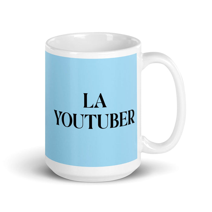 La Youtuber The Youtuber Tasse à café amusante pour la maison, le bureau, le travail, la fierté mexicaine et espagnole, cadeau blanc brillant, tasse en carte bleu ciel