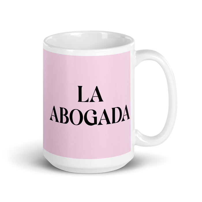 La Abogada The Lawyer Funny Home Office Work Coffee Mug Mexican Spanish Pride Gift White Glossy Cup Light Pink Card Mug