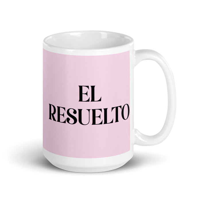 El Resuelto The determined One Tasse à café amusante pour le travail à domicile ou au bureau Cadeau de fierté mexicaine espagnole Tasse blanche brillante Carte rose clair