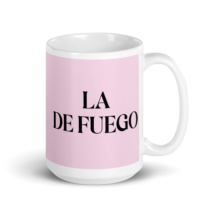 La De Fuego Das Feuerzeichen Lustige Kaffeetasse für Zuhause, Büro, Arbeit, mexikanisches spanisches Pride-Geschenk, weiße glänzende Tasse, hellrosa Kartentasse