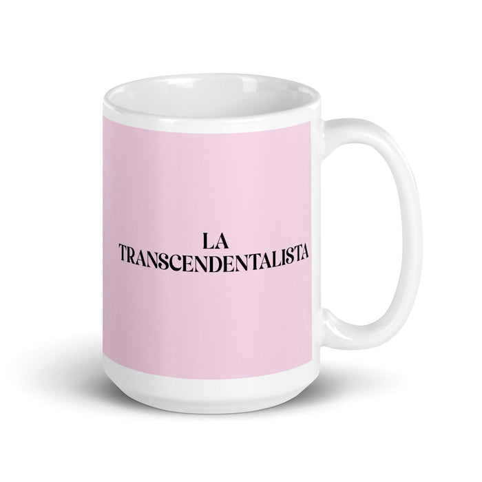 La Transcendentalista, die Transzendentalistin, lustige Kaffeetasse für Zuhause, Büro, Arbeit, mexikanisches spanisches Pride-Geschenk, weiße glänzende Tasse, hellrosa Kartentasse